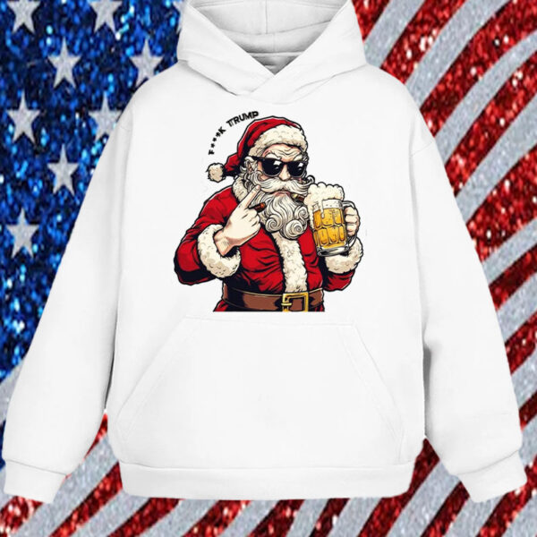 Funny Santa Holding a Beer Saying 'F*** Trump' T-Shirt